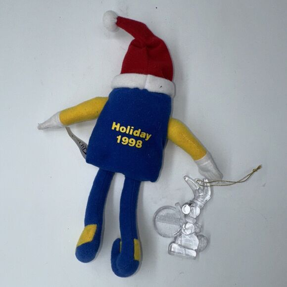 2 Vintage 1990s Best Buy Santa Hat Bean Bag Plush & Energizer Rabbit Ornament - Picture 3 of 5